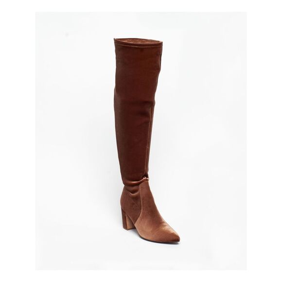 SMASH SHOES Womens Brown Padded Malia Pointed Toe Block Heel Heeled Boots 11